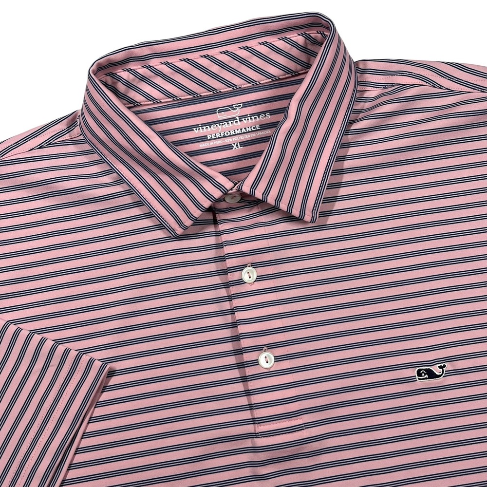Vineyard Vines Polo Shirt Mens XL Pink Striped Performance Whale Logo 1G000022
